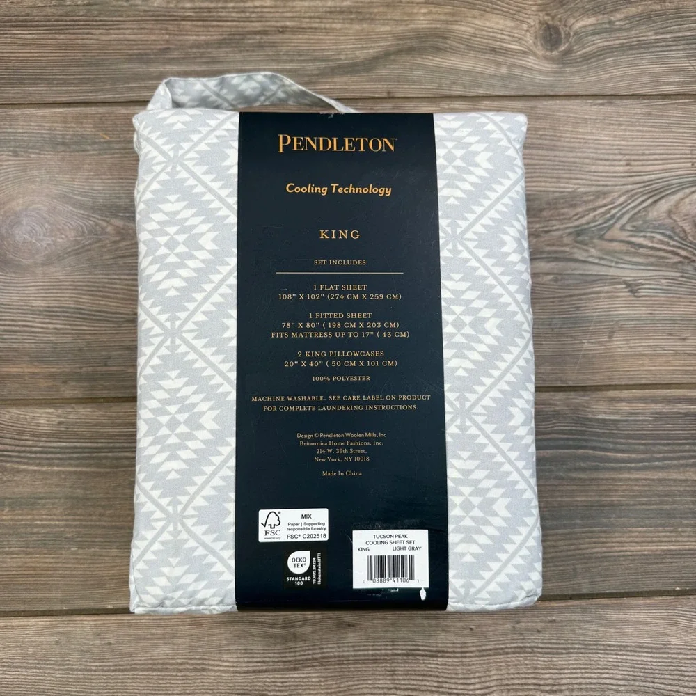 Pendleton King Sheet Set Light Gray Tucson Peak Cooling Geometric Aztec NEW